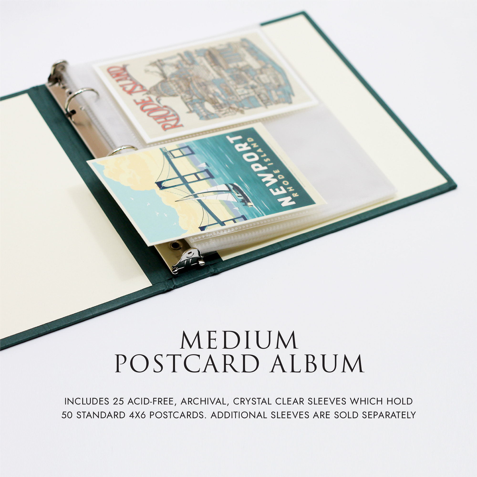 Medium Postcard Album With Emerald Silk Cover 2 Postcards per Clear Sleeve  Holds 4x6 Postcards Shows Both Front and Back of Cards 