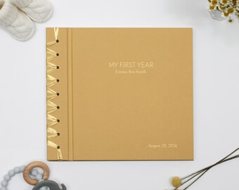 Baby's First Book Yellow Cotton Personalized Baby Shower New Mom Gift Milestone First Year Keepsake Pregnancy Memory Heirloom Journal
