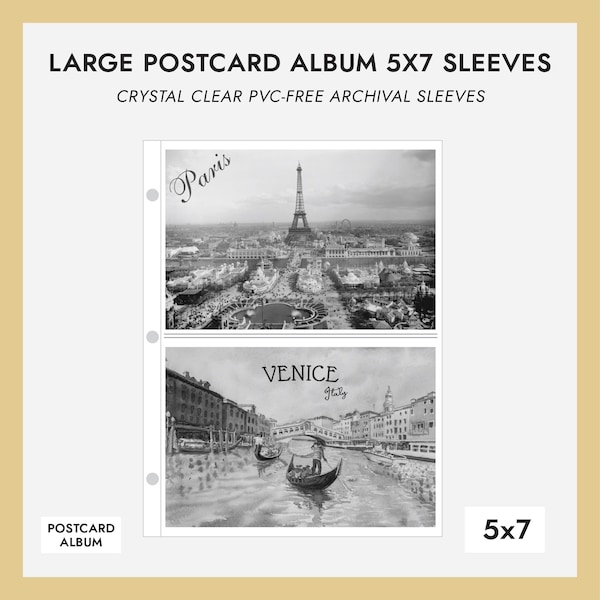 5x7 Postcard Album Sleeves Pack of 10 For 40 Photos Fits Postcard Album Crystal Clear PVC-Free Archival Photo Binder Sleeves