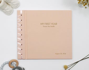 Baby's First Book Pink Cotton Personalized Baby Shower New Mom Gift Milestone First Year Keepsake Pregnancy Memory Heirloom Journal