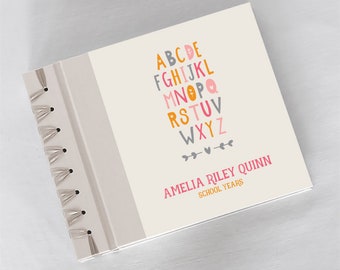PERSONALIZED School Years Album with Alphabet (Pink Orange) Cover | Includes Child's Name Printed On The Cover | Pre-School to 12th Grade