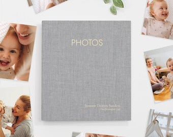 Large 5x7 Photo Binder with Dove Gray Cotton Cover | Price Includes Custom Gold Foil Embossing | Hold up to 200 Photos | 1 Inch Rings
