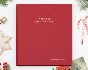 PERSONALIZED Cards of Christmas Past Album | Red Vegan Leather | Includes your Custom Gold Foil Embossing | Up to 100 Cards | 1" Rings