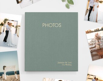 5x7 Photo Binder with Jade Green Cotton Cover | Price Includes Custom Gold Foil Embossing | Up to 200 Photos | 1 Inch Rings