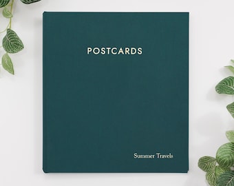 Large Postcard Album with Teal Cotton Cover | 2 Postcards Per Clear Sleeve | Up to 5x7 Postcards | Shows Both Front and Back of Cards