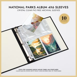 4x6 National Parks Album Sleeves Pack of 10 For 30 Postcards or 60 Photos Crystal Clear PVC-Free Archival Photo Album Sleeves