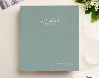 Officiant Binder Robin's Egg Blue Silk Personalized Gold Embossed Wedding Organizer Bridal Ceremony Portfolio Keepsake Officiant Album Gift