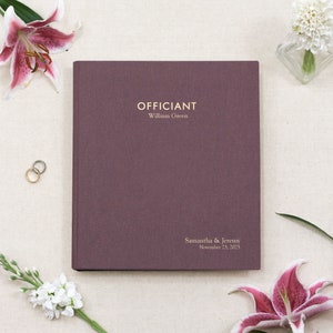 Officiant Binder with Purple Linen Personalized Gold Embossed Wedding Organizer Bridal Ceremony Portfolio Keepsake Officiant Album Gift