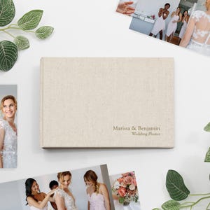 PERSONALIZED Small 4x6 Photo Binder with Natural Linen Cover | Price Includes Custom Gold Foil Embossing | Holds up to 100 Photos