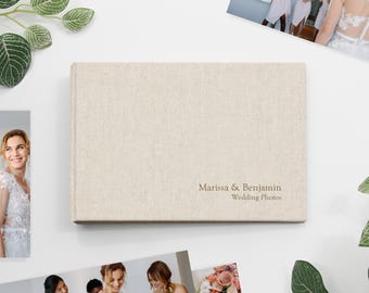 PERSONALIZED Small 4x6 Photo Binder with Natural Linen Cover | Price Includes Custom Gold Foil Embossing | Holds up to 100 Photos