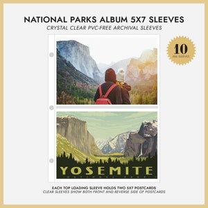 5x7 National Parks Album Sleeves Pack of 10 For 20 Postcards or 40 Photos Crystal Clear PVC-Free Archival Photo Album Sleeves