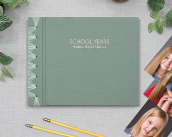 Personalized Handmade School Years Memory Album with Jade Green Cotton Cover School Photo Album Keepsake Memory Graduation Gift Embossed