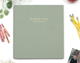 Personalized School Years Memory Binder with Sage Green Cotton Cover | Childhood Class Memories Custom  Keepsake Graduation Student Gift