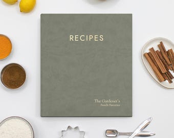 Personalized Recipe Journal with Moss Vegan Leather | Personalized Gift | Custom Cookbook | Family Recipes | Gift for Chefs & Home Cooks