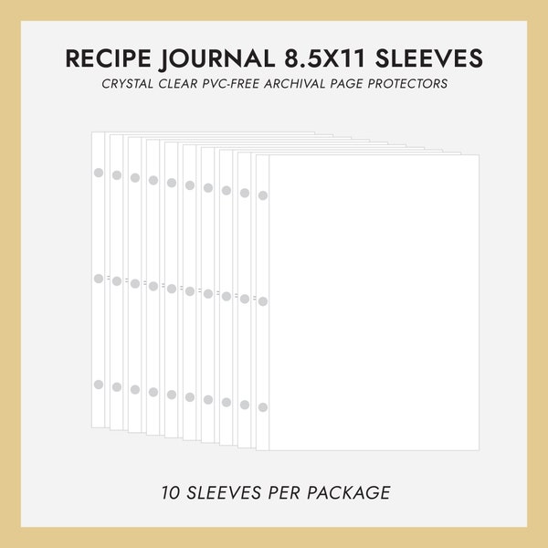 8.5x11 Recipe Journal Page Protector Sleeves Pack of 10 Crystal Clear PVC-Free Archival Photo Album Top Loading Document Sleeves