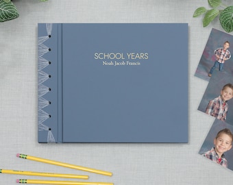 Personalized Handmade School Years Memory Album with Ocean Blue Vegan Leather School Photo Album Keepsake Memory Graduation Gift Embossed