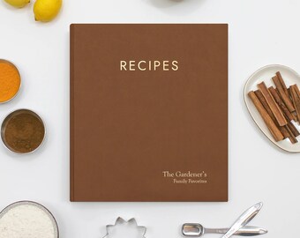 Personalized Recipe Journal | Brown Vegan Leather | Family Recipe Book | Custom Cookbook | Housewarming Gift