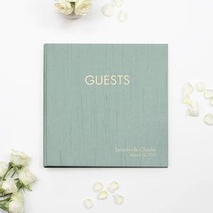 Personalized Guest Book - 10 x 10 Custom Silk Wedding Guestbook Sign-in for Reception Engagement Party Modern Blank Page Polaroid Luxury