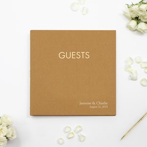 Personalized Guest Book - 10 x 10 Custom Silk Wedding Guestbook Signing for Reception Engagement Party Modern Blank Page Polaroid Luxury