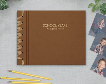 Personalized Handmade School Years Memory Album with Light Brown Vegan Leather School Photo Album Keepsake Memory Graduation Gift Embossed