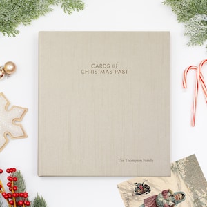 PERSONALIZED Cards of Christmas Past Album | Champagne Silk Cover | Includes your Custom Gold Foil Embossing | Up to 100 Cards | 1&quot; Ring
