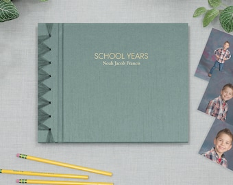 Personalized Handmade School Years Memory Album with Robin's Egg Blue Silk School Photo Album Keepsake Memory Graduation Gift Embossed