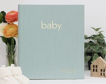 Baby Memory Binder Misty Blue Silk Cover Personalized New Mom Baby Shower Gift Milestone First Year Keepsake Pregnancy Baby Journal Heirloom