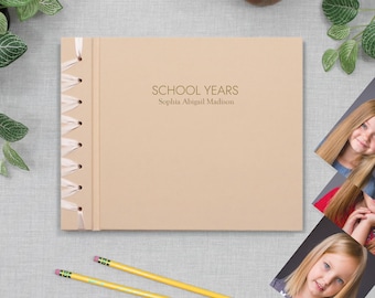 Personalized Handmade School Years Memory Album Pink Cotton School Photo Album Keepsake School Memory Graduation Gift Gold Embossed