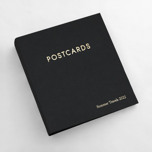 Medium Postcard Album with Black Vegan Leather Cover | 2 Postcards Per Clear Sleeve | Holds 4x6 Postcards | Shows Front and Back of Cards