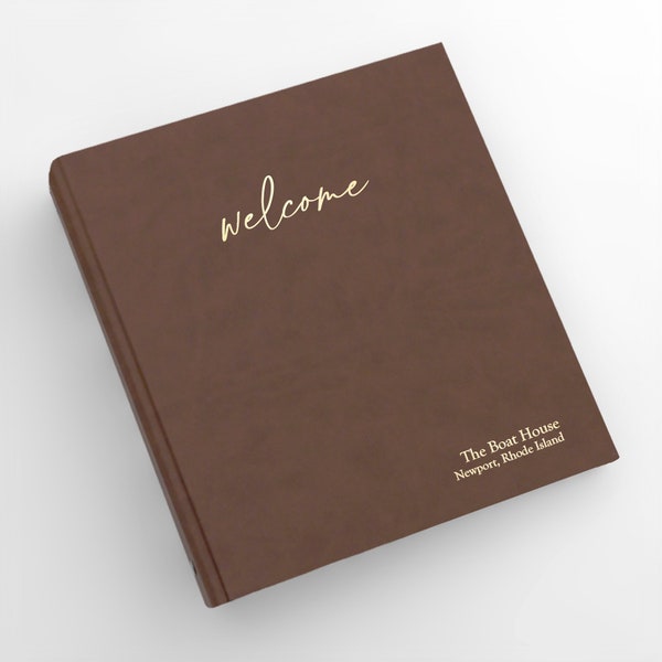 PERSONALIZED Welcome Binder with Mocha Vegan Leather Cover | Includes Custom Gold Foil Embossing | Vacation Home | Air BnB | 1" Rings