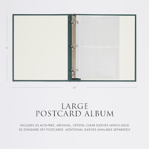 Large Postcard Album with Teal Silk Cover 2 Postcards Per Clear Sleeve Holds 5x7 Postcards Shows Both Front and Back of Cards image 6