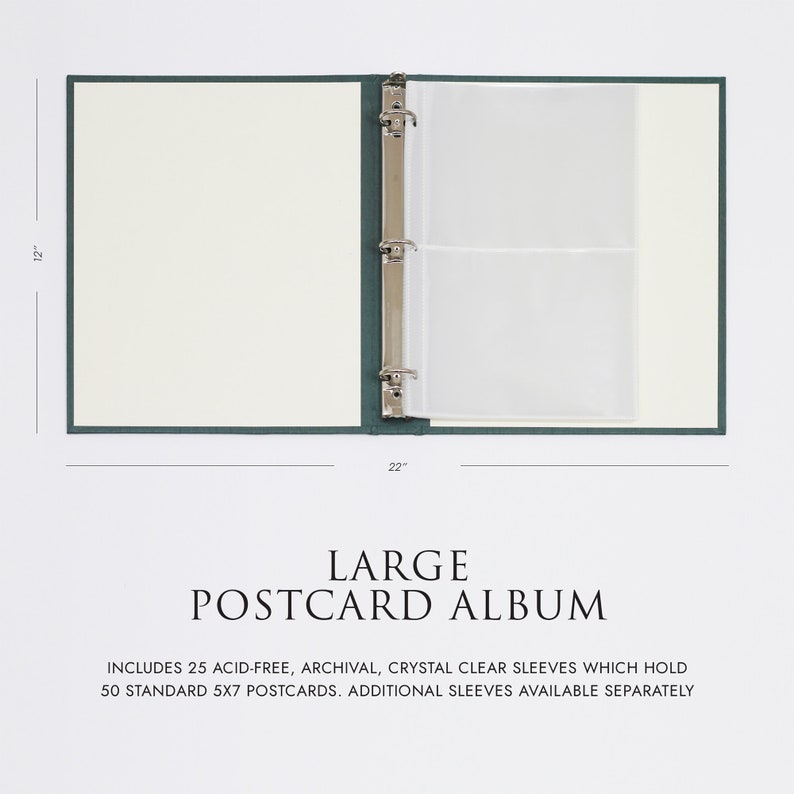 Large Postcard Album with Teal Silk Cover 2 Postcards Per Clear Sleeve Holds 5x7 Postcards Shows Both Front and Back of Cards image 6