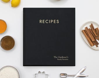 Personalized Recipe Journal with Black Vegan Leather | Personalized Gift | Custom Cookbook | Family Recipes | Gift for Chefs & Home Cooks