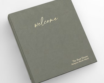 PERSONALIZED Welcome Binder with Moss Vegan Leather Cover | Includes Custom Gold Foil Embossing | Vacation Home | Air BnB | 1" Rings