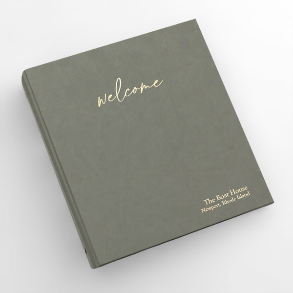 PERSONALIZED Welcome Binder with Moss Vegan Leather Cover | Includes Custom Gold Foil Embossing | Vacation Home | Air BnB | 1" Rings