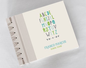 PERSONALIZED School Years Album with Alphabet (Green Blue) Cover | Includes Child&#39;s Name Printed On The Cover | Pre-School to 12th Grade