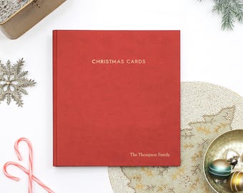 Christmas Card Organizer Album | Personalized Card Storage Binder | Red