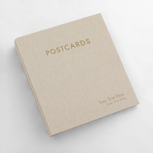 Medium Postcard Album with Natural Linen Cover | 2 Postcards Per Clear Sleeve | Holds 4x6 Postcards | Shows Both Front and Back of Cards
