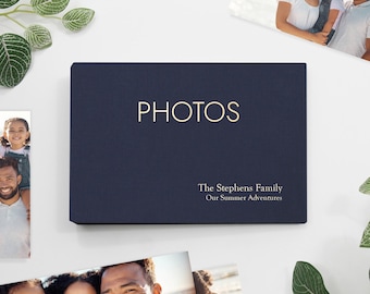 PERSONALIZED Small 4x6 Photo Binder with Navy Blue Cotton Cover | Price Includes Custom Gold Foil Embossing | Holds up to 100 Photos