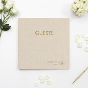 Personalized Guest Book - 10 x 10 Custom Wedding Guestbook Linen Signing for Reception Engagement Party Modern Blank Page Polaroid Luxury