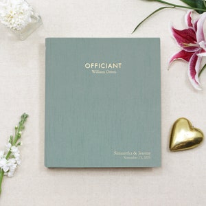 Officiant Binder Robin&#39;s Egg Blue Silk Personalized Gold Embossed Wedding Organizer Bridal Ceremony Portfolio Keepsake Officiant Album Gift