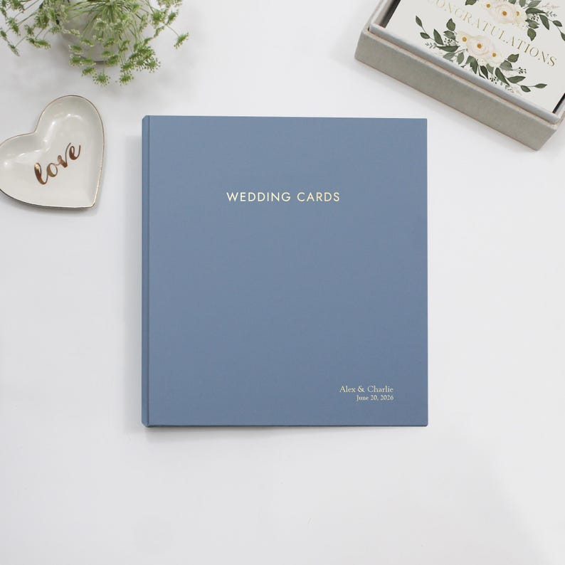 Personalized Wedding Card Album with Ocean Blue Vegan Leather Keepsake Binder Storage Wedding Gift for the Couple Heirloom Archival Custom