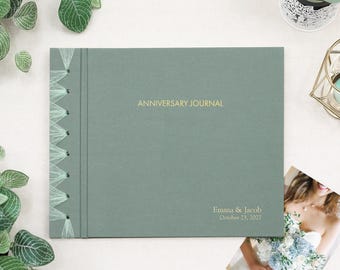 Anniversary Journal Jade Green Cotton Personalized Gold Embossed First Paper Anniversary Gift Wedding Couple Engagement Bridal Shower Gift