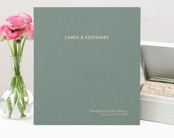 Personalized Cards & Keepsakes Binder with Jade Green Cotton Cover Gold Embossed Album Gift