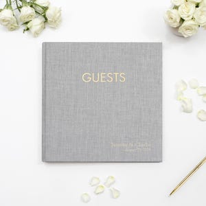 Personalized Guest Book - 10 x 10 Custom Wedding Guestbook Linen Signing for Reception Engagement Party Modern Blank Page Polaroid Luxury