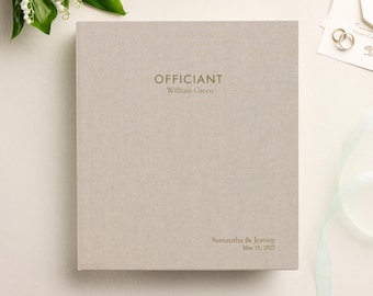 Officiant Binder with Natural Linen Personalized Gold Embossed Wedding Organizer Bridal Ceremony Portfolio Keepsake Officiant Album Gift