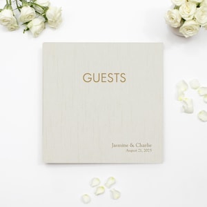 Personalized Guest Book - 10 x 10 Custom Wedding Guestbook Silk Signing for Reception Engagement Party Modern Blank Page Polaroid Luxury