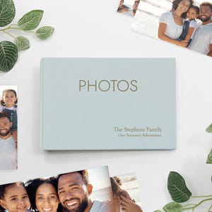 PERSONALIZED Small 4x6 Photo Binder with Light Blue Cotton Cover | Price Includes Custom Gold Foil Embossing | Holds up to 100 Photos