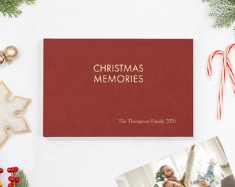 Christmas Memories Album | Personalized | Red Vegan Leather | Holds 50 Photos & Cards