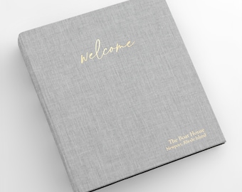 PERSONALIZED Welcome Binder with Dove Gray Cotton Cover | Includes Custom Gold Foil Embossing | Vacation Home | Air BnB | 1" Rings